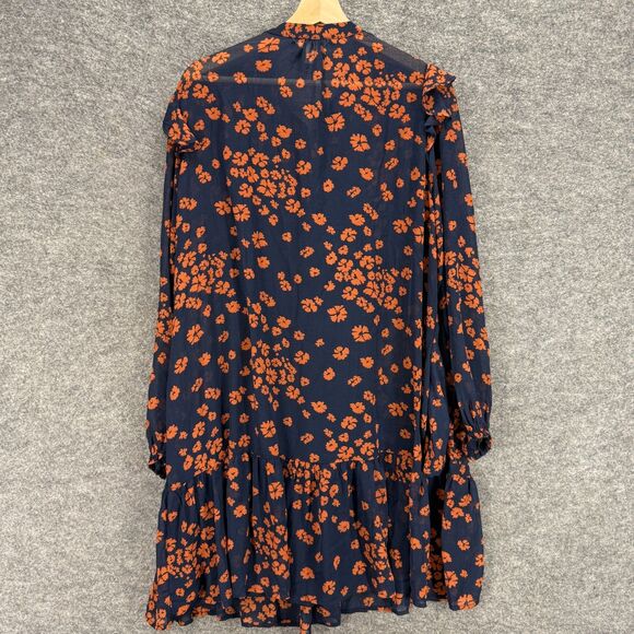 Time And Tru Dress Women L Large Blue Floral Shift Midi Button Long Sleeve Lined - Picture 2 of 7